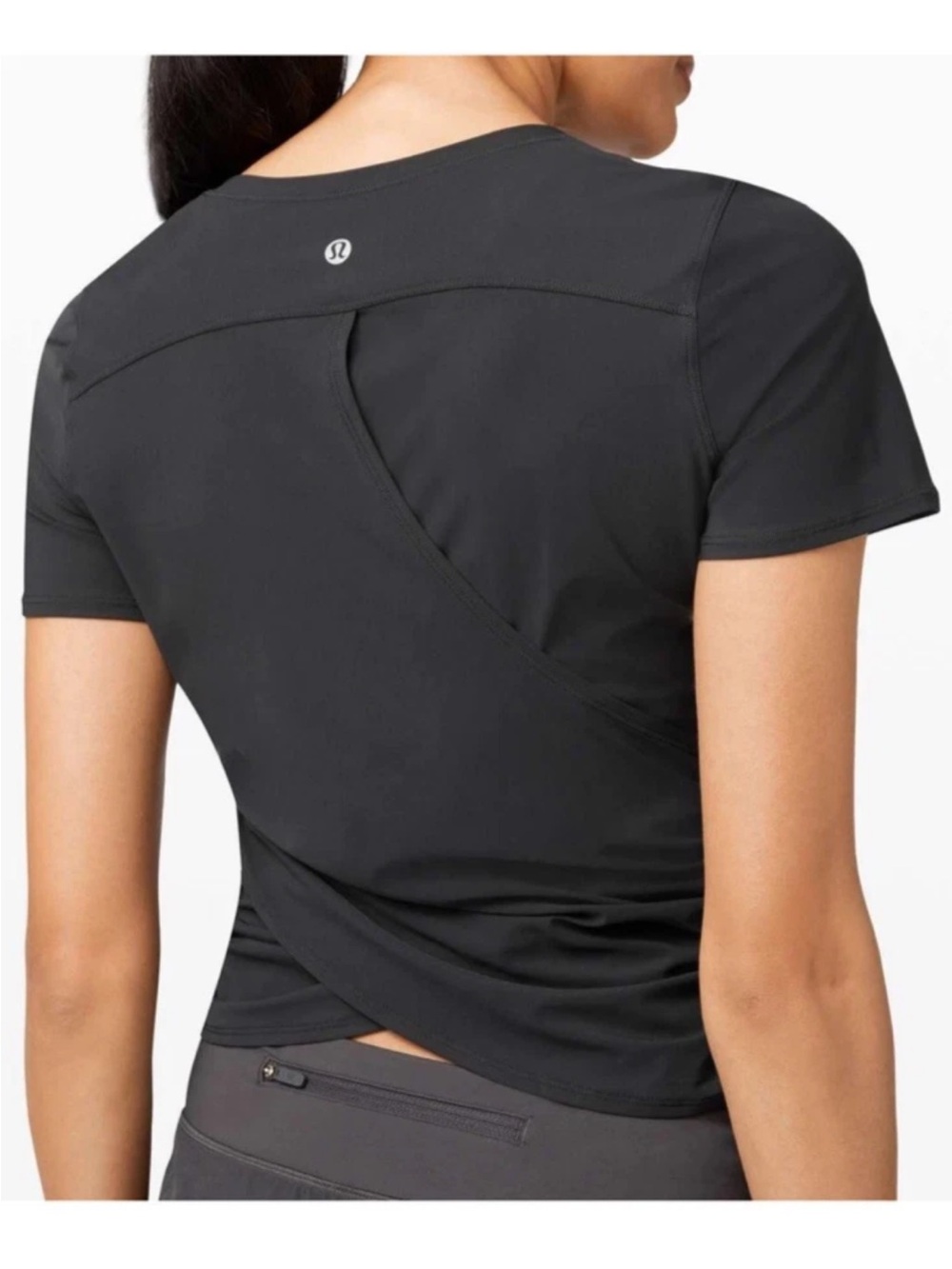 Lululemon Sz 2 Run Off Route Cross Back Side Ruched Short Sleeve Top Black